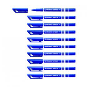 Stabilo Sensor Cushion Tip Fineliner Pen Blue (Pack of 10) 189/41 SS18941