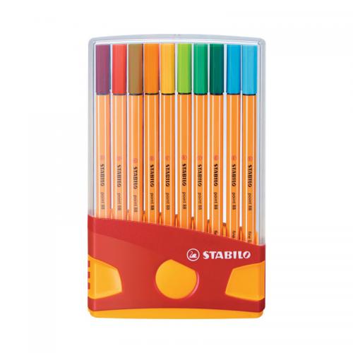 The picture shows a vibrant array of Stabilo Colouring Pens & Pencils, including the Stabilo Point 88 Fineliner Pen, in an assorted pack of 20. The colors in the Colorparade are beautifully displayed and ready for use.