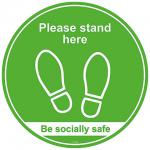 Please Stand Here/Be Socially Safe - Self Adhesive Social Distancing Floor Graphic 200mm Diameter SS8054S