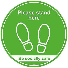 Please Stand Here/Be Socially Safe - Self Adhesive Social Distancing Floor Graphic 200mm Diameter SS8054S
