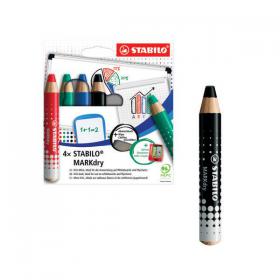 Stabilo Markdry Whiteboard Pencils x4 Assorted FOC x5 Black SS811702