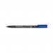 The image features a pack of 10 blue Staedtler Fineliners and Lumocolor Permanent Universal Pens. Each pen has a fine 0.6mm tip and the pack is labeled with the brand name, product name, and quantity. The pens are neatly arranged in a row, ready to be used for precise and lasting writing or drawing.