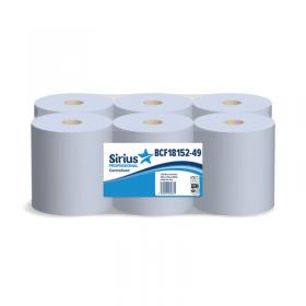 Sirius 2-Ply Centrefeed Rolls 166mmx150M Blue Pack of 6 BCF18152-49 STR03283