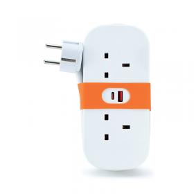 Status 2 Way Euro Travel Socket 1.4 Metre S2W1.4MUSBEU1 STS22466