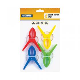 Status Multi Coloured Beach Towel Clip Assorted (Pack of 4) SCLIPBEACHTC STS22914