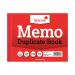 The photo shows a stack of 12 Silvine Duplicate Memo Books, each measuring 102x127mm. The covers are navy blue with a red logo and contain triplicate sheets inside. The pages have lines and a dotted margin, and the books are bound with staples.