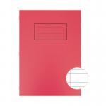 The image shows 10 Silvine A4 exercise books, each with red covers and ruled pages, complete with margins for neat writing. The books are neatly stacked, ready for use.