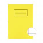 The photograph captures a set of 10 Silvine A4 exercise books, each with ruled pages and a margin, in a bright yellow color. The books are neatly stacked on top of each other, ready to be used for note-taking, journaling, or planning. The vibrant hue adds a pop of color to any workspace.