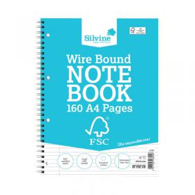 Silvine Envrionmentally Friendly Wirebound Notebook 160 Pages A4 (5 Pack) FSCTW80 SV43692