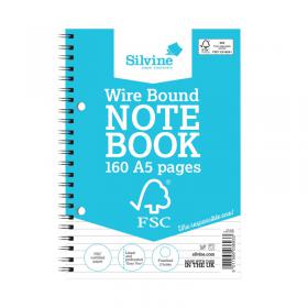 Silvine Envrionmentally Friendly Wirebound Notebook 160 Pages A5 (5 Pack) FSCTWA5 SV43693