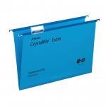 Rexel Crystalfile Extra Suspension File Polypropylene 15mm V-base Foolscap Blue Ref 70630 [Pack 25] T70630
