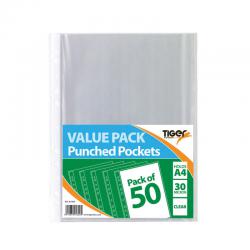 Tiger A4 Punched Pockets 30 Micron 10x50 Pockets (Pack of 500) 301600 TGR01600
