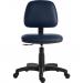 This photo showcases a sleek and modern Teknik General Desk Chair with a blue PU operator seat that is height adjustable and easy to wipe clean. The chair also features a medium backrest and the option to add arm rests for extra comfort.