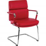 Teknik Office Retro Style Cantilever Red Faux Leather Chair with Matching Removable Arm Covers