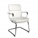 Teknik Office Retro Style Cantilever White Faux Leather Chair Matching Removable Arm Covers 1101WH