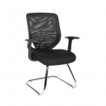 Teknik Office Nova Mesh Back Cantilever Visitor Chair Matching Black Fabric Seat and Removable Fixed Nylon Armrests