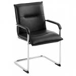 This photo captures a sleek and modern office black envoy cantilever visitor chair with a padded seat and back. The matching arms add to its sophisticated design, making it a stylish addition to any workspace.