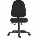 The photo features sleek Teknik High Back Chairs in black fabric, with a sturdy 3 lever mechanism and stylish nylon base. Optional arm rests can be added for increased comfort. Perfect for any office or workspace.