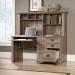 Teknik Office Louvre Hutch Desk in a Salt Oak Finish with Slide Out KeyboardMouse Shelf Multiple Storage Cubbyholes Within Hutch and Filer Drawer 5415109