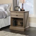 Teknik Office Barrister Home Night Stand Salt Oak Finish with One Drawer Open Cubby and Discreet Slide out Shelf