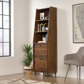 Teknik Office Hampstead Park Narrow Bookcase Grand Walnut Effect Finish Two Fixed Display Shelves Two file Drawers and Sturdy Wooden Feet 5420283