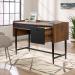 Teknik Office Hampstead Compact Desk Grand Walnut Effect Finish Spacious Work Area Pencil Drawer Filer Drawer and Powdercoated Contrasting Metal Base 5420284