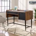 Teknik Office Hampstead Compact Desk Grand Walnut Effect Finish Spacious Work Area Pencil Drawer Filer Drawer and Powdercoated Contrasting Metal Base