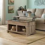 Teknik Office Barrister Home Lift Up Coffee Table Salt Oak Finish with Deep Hidden Storage space Open Shelf Cubby Holes and Unique Lift up Top