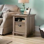 Teknik Office Barrister Home Side Table Salt Oak Finish with One Deep Drawer and Open Shelf