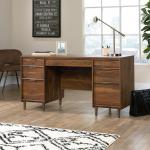 Teknik Office Clifton Place Executive Desk with Grand Walnut Effect Finish Flip Down Keyboard Shelf Two File Drawers and Solid Wooden Feet 5421113