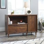 Teknik Office Clifton Place Credenza Grand Walnut Effect Finish Open Display Shelf Hidden Adjustable Shelf Large File Drawer and Solid Wooden Feet