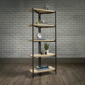 Teknik Office Industrial Style Chunky 4 Shelf Bookcase with Durable Black Metal Frame Charter Oak Effect and Generously Sized Shelves 5422095