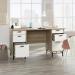 Teknik Office Avon Leather Handled Desk with Sky Oak Effect Finish and White Accents Metal Base 5423235