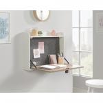 Teknik Office Avon Leather Handled Wall Desk White with Sky Oak Accent Effect Hanging Design