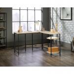 Teknik Office Industrial Style L-Shaped Executive Desk in Charter Oak finish and durable black metal frame