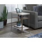 Teknik Office City Centre Side Table in Champagne Oak finish with spacious top and two lower open shelves for storage and durable satin taupe metal fr