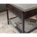 Teknik Office Market Lift Up Coffee / Work Table in Rich Walnut Finish with hidden storage space wire mesh shelf and lift up top finished in Slate Gre