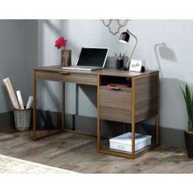 Teknik Office Lux Desk in Diamond Ash finish, retro style, has a pencil drawer with metal runners and cubbyhole storage 5426429