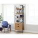 This image shows a stylish Teknik Office Hythe Wall Mounted Bookcase with a serene walnut finish. It features 4 shelves and drawers for storage, making it a functional and elegant addition to any office or home.
