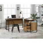 Teknik Office Stationmaster L Shaped Desk Etched Oak Finish, Large Desk Return Textured Powder Coated Metal Frame