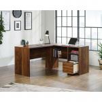 Teknik Office Hampstead Park L Shaped Desk Grand Walnut Finish, Large Desk Return Open Storage Flexible Adjustable Shelving