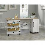 Teknik Office Sewing Craft Cart Soft White Finish with Lintel Oak Accents 2 large double doors 2 adjustable shelves behind smaller doors 5426934