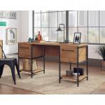 Teknik Office Iron Foundry Double Pedestal Desk Checked Oak and Textured Powder Coated Metal Framework 5427134