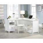 Teknik Office White Home Study L-Shaped desk with large desktop and return, full extending letter sized filer drawer, stationery drawer and open shelf