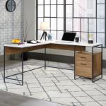 Teknik Office Moderna L-Shaped desk Sindoori Mango and White Accents