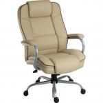 Teknik Office Goliath Duo Heavy Duty Cream Bonded Leather Executive Office Chair Padded Armrests Contrast Piping