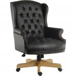 Teknik Office Chairman Noir Swivel Large Traditional Button Tufted Bonded Leather Faced Executive Chair