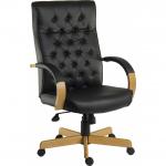 Teknik Office Warwick Noir Bonded Leather Button Back Chair Matching Light Oak Effect Arms and Base 6928