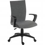 Teknik Office Work Chair In Grey Fabric Black Nylon Fixed Armrests and Black Nylon Pyramid Style Base