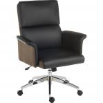 Elegance Medium Backed Executive Chair Black Leather Look Gull Wing Arms Contrast Chocolate Accent Fabric with Recline Function Smart Swivel Chrome Ba 6951BLK